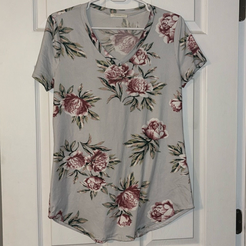Reborn J Light Grey Floral Tee - Medium